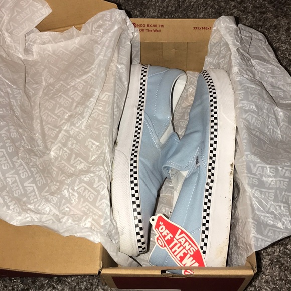 blue vans with checkered foxing stripe